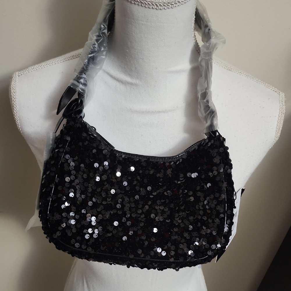 NWT Nicole Miller Elegant Black Sequin Shoulder Bag